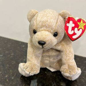 TY Beanie Baby Almond the Beige Bear 1999 Babies Plush Doll Shiny Black Eyes